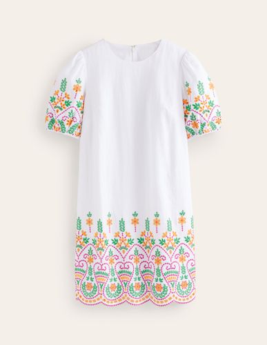 Robe droite à broderie anglaise en lin - Boden - Modalova