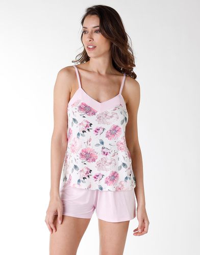 Pyjama court en coton modal, fleurs sur fond blanc - DIM - Modalova