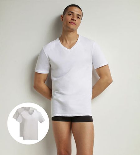 Lot de 2 t-shirts en coton bio Blanc à col V Good - Masculin - Taille M - DIM - Modalova