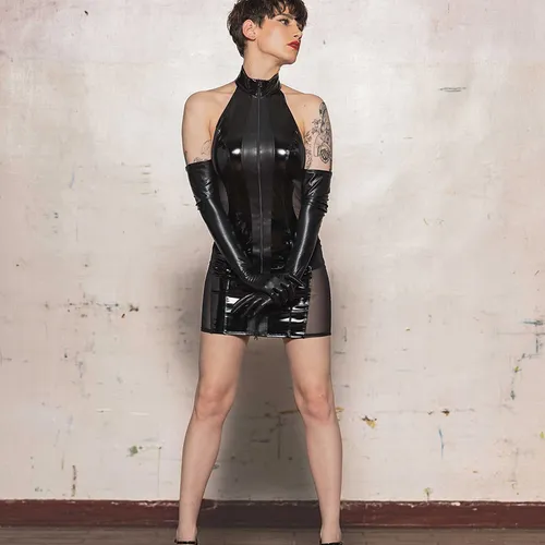 Robe mini résille et vinyle noire - Taille : XS 34 - Mode Patrice Catanzaro - Modalova