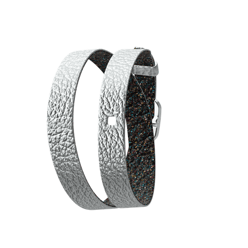 Bracelet Cuir Double Tour, Aluminium / Voie lactée, Boucle Argentée - Les Georgettes - Modalova