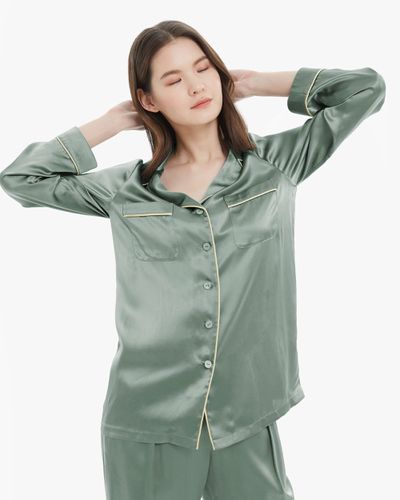 LILYSILK Pyjama Femme En Soie Vert Avec Passepoil Classique Et Poches 100% Soie Pure Maintient L'Hydratation Pour Mieux Dormir M - Lilysilk - Modalova