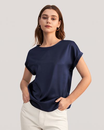 LILYSILK T Shirt Soie Coupe Régulière Poignets Roulés Mancherons S - LILYSILK - Modalova