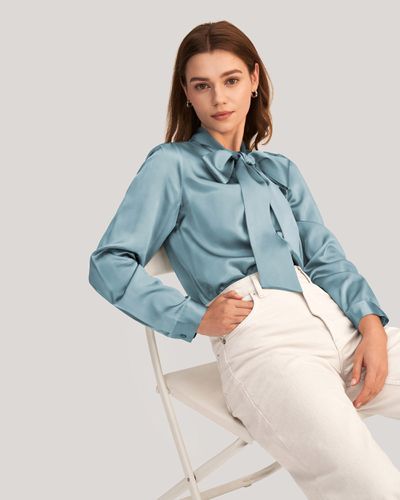 LILYSILK Blouse Soie Avec Nœud Papillon, Coupe Régulière 100% Soie De Mûrier Naturellement Antibactérien Chemises XS - LILYSILK - Modalova