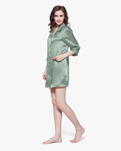 LILYSILK Chemise De Nuit Soie Vert Style Chemise, Manches 3/4 100% Soie De Mûrier Respirant Super Léger S - LILYSILK - Modalova