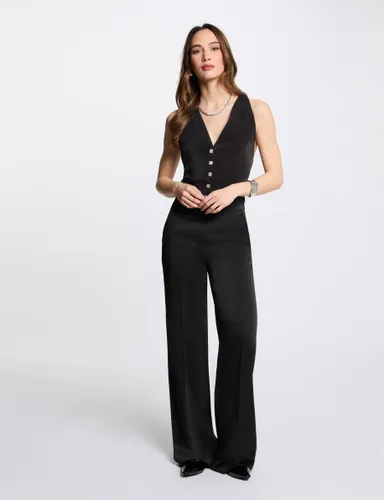 Pantalon large fluide noir femme - Morgan - Modalova