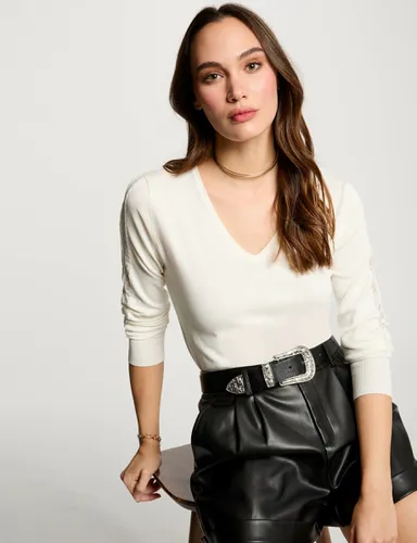 Pull col en V blanc femme - Morgan - Modalova