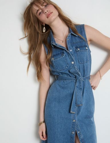 Robe midi trapèze en jean - Morgan - Modalova