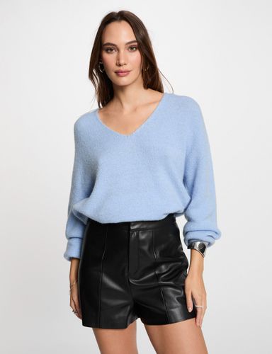 Pull col en V bleu moyen femme - Morgan - Modalova