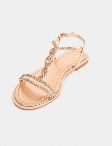 Sandales spartiates plates avec strass rose - Morgan - Modalova