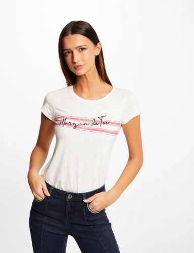 T-shirt manches courtes à inscription fuchsia - Morgan - Modalova
