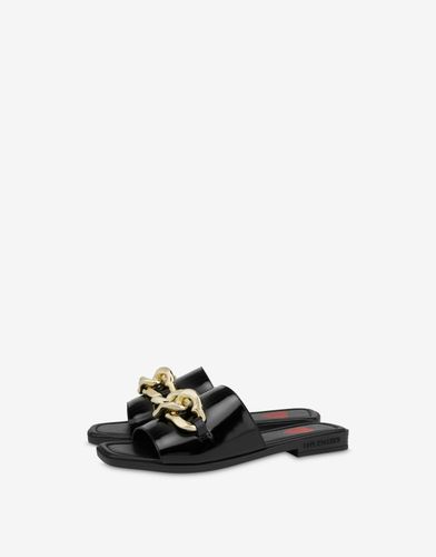 Sandales Plates En Cuir Verni Heart Chain - Love Moschino - Modalova