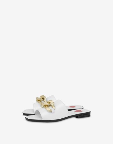 Sandales Plates En Cuir Verni Heart Chain - Love Moschino - Modalova
