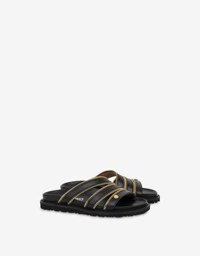 Sandales En Cuir De Veau Brillant Zipper Details - Moschino - Modalova