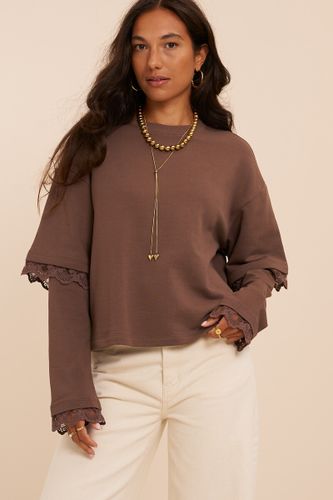 Sweat foncé avec manches doubles et détails en dentelle | - My jewellery - Modalova