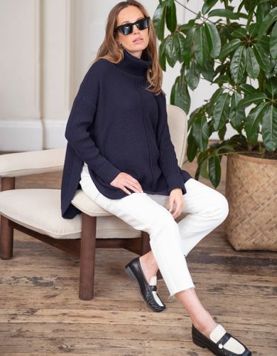 Pull de grossesse style cape en coton marine | - Seraphine - Modalova