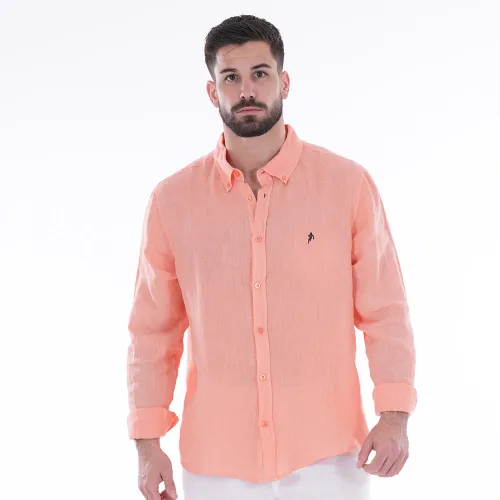 Chemise lin à manches longues corail - Ruckfield - Modalova