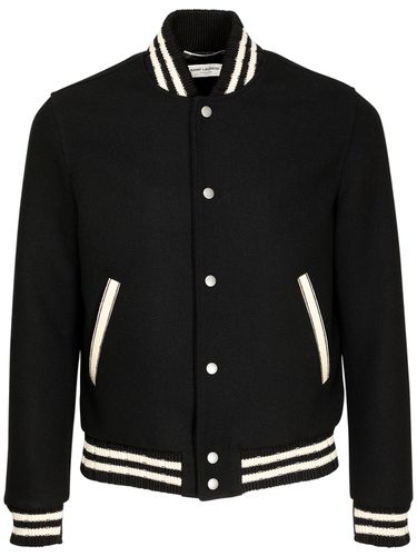 Veste En Laine Mélangée Avec Patch Logo - SAINT LAURENT - Modalova