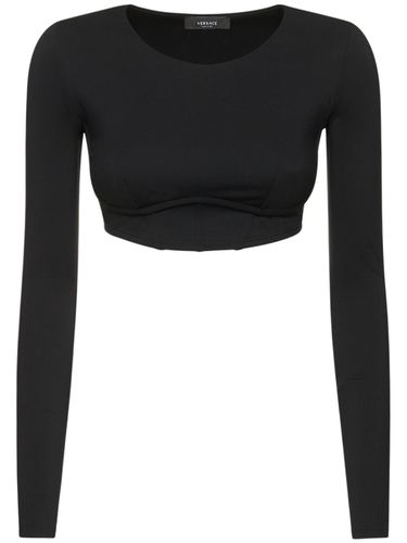 Crop Top En Jersey Technique Manches Longues - VERSACE - Modalova