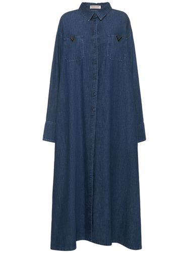 Robe Chemise Longue En Denim Chambray V Logo - VALENTINO - Modalova