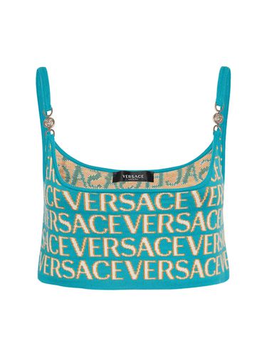 Crop Top En Maille Jacquard À Logo - VERSACE - Modalova