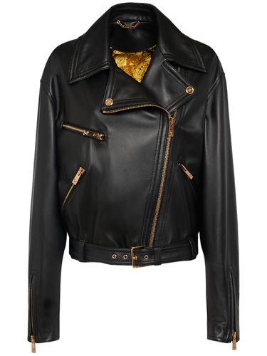 Veste Biker En Cuir - VERSACE - Modalova