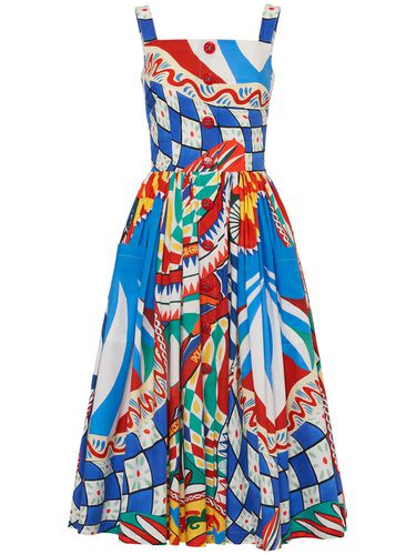 Robe Midi En Popeline De Coton Imprimé Carretto - DOLCE & GABBANA - Modalova