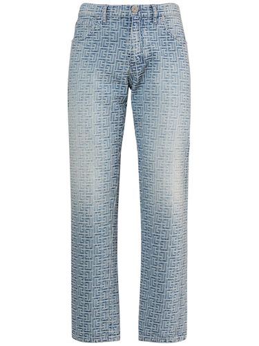 Jean Droit En Denim Jacquard À Monogramme - BALMAIN - Modalova