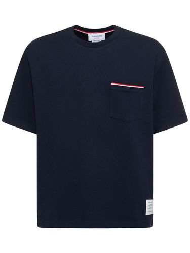 T-shirt En Jersey De Coton Avec Liseré À Rayures - THOM BROWNE - Modalova