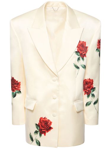 Blazer En Satin De Soie Mélangée Imprimé Roses - MAGDA BUTRYM - Modalova