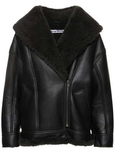 Veste En Cuir Et Shearling À Col Châle - ACNE STUDIOS - Modalova