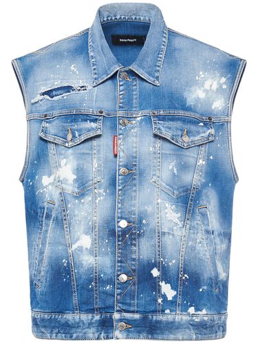 Gilet En Denim De Coton Usé Et Peint - DSQUARED2 - Modalova