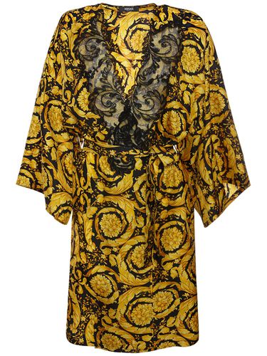 Robe Courte En Sergé De Soie Imprimé Barocco - VERSACE - Modalova