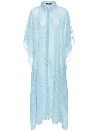 Robe Caftan Longue En Mousseline Imprimé Barocco - VERSACE - Modalova