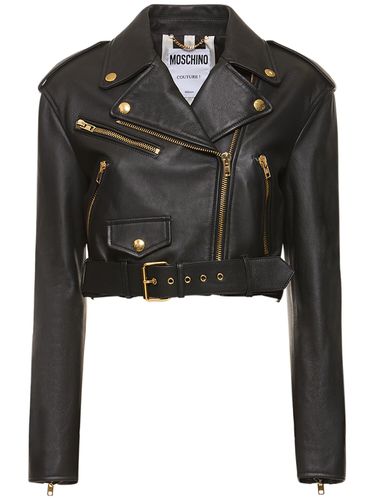 Veste Courte En Cuir À Logo Avec Ceinture - MOSCHINO - Modalova