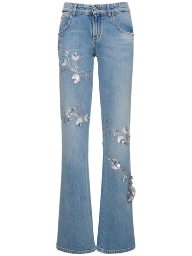 Jean Droit En Denim Détail Fleurs - BLUMARINE - Modalova