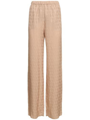 Pantalon Droit En Soie Jacquard À Logo - VALENTINO - Modalova