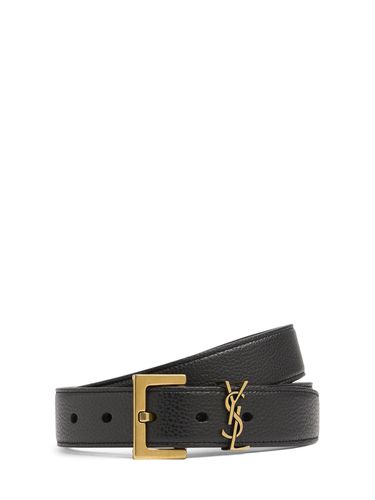 Ceinture En Cuir Grainé À Monogramme 3 Cm - SAINT LAURENT - Modalova