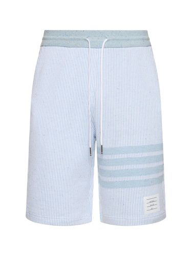 Short En Molleton De Coton Et Soie Avec Bandes - THOM BROWNE - Modalova