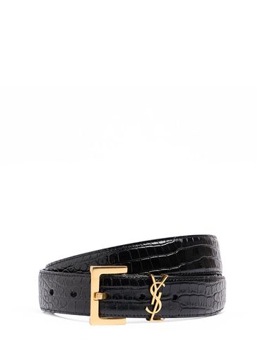 Ceinture En Cuir Embossé Croco Ysl - SAINT LAURENT - Modalova