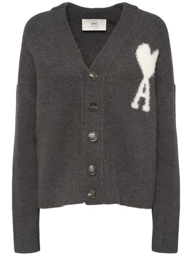 Cardigan En Alpaga Mélangé À Logo - AMI PARIS - Modalova