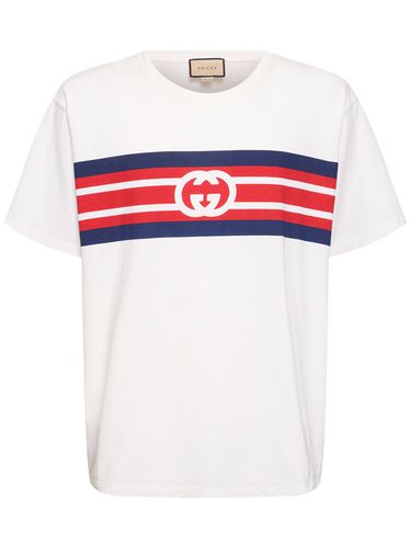 T-shirt En Jersey De Coton Imprimé Gg - GUCCI - Modalova