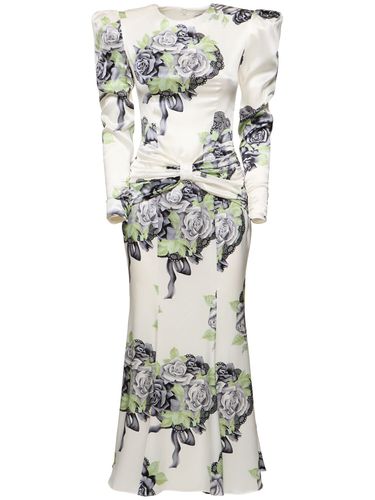 Robe En Satin De Soie Imprimé Roses Avec Nœud - ALESSANDRA RICH - Modalova