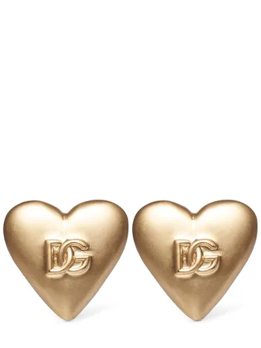 Clous D'oreilles Cœurs À Logo - DOLCE & GABBANA - Modalova