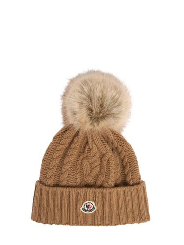 Bonnet En Laine Vierge Mélangée Avec Pompon - MONCLER - Modalova