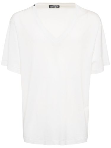 T-shirt En Jersey De Coton À Col En V - DOLCE & GABBANA - Modalova