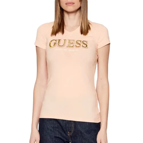 T shirt Guess Gold logo Femme Rose - Guess - Modalova
