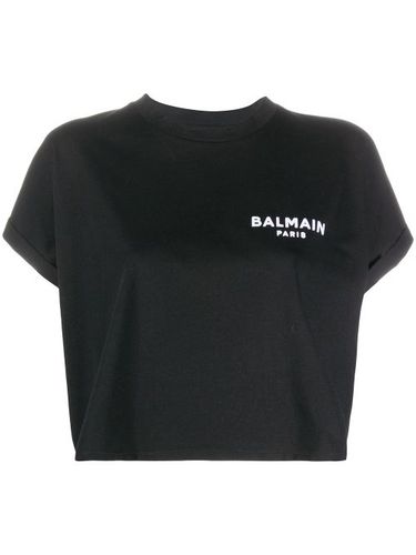 T-shirt crop à logo brodé - Balmain - Modalova