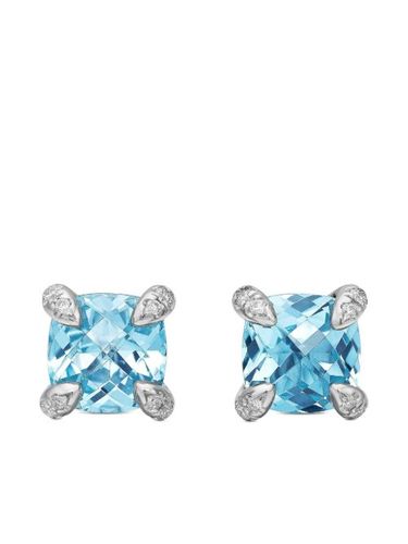Puces d'oreilles Petite Châtelaine en argent sterling serties de topaze et pavées de diamants (6 mm) - David Yurman - Modalova