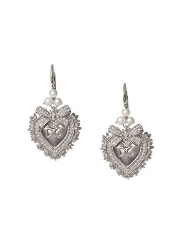 Boucles d'oreilles Devotion en or blanc 18ct ornées de diamants et de perles - Dolce & Gabbana - Modalova